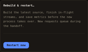 Restart menu with the operation description and restart action